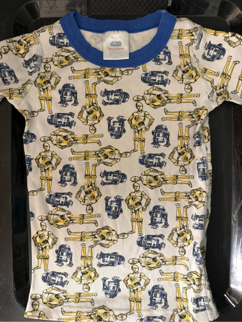 Hanna Andersson White Short Sleeve Tee with Blue & Yellow Droid Print